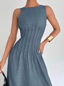 Siren Gaze Summer New Waist Ruched A-Line Long Dress, Slimming For Women,Dresses For Women Summer - Dusty Blue - View 3