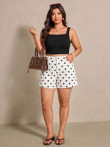 Elaquor Quần short denim nữ cỡ lớn họa tiết chấm bi có túi, kiểu dáng thường ngày. - Nhiều màu - Xem 5