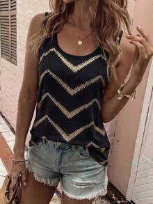 Selamara Áo ba lỗ nữ size lớn cổ chữ U kẻ sọc sóng ombre phong cách casual đa năng, hàng mới về xuân/hè - Nhiều màu - Xem 1