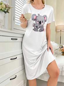 SHEIN Cute Koala Heart Print Nightgown For Women - Multicolor - View 3
