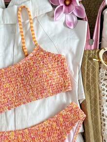 Swim Mod 26SSWomen Orange And Pink Ditsy Floral Bikini Set Cute Tropical Two-Tone Summer Bohemian Sexy Beach Party Vacation Holiday Swimwear Western Boho - Multicolor - View 6