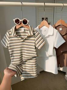 SHEIN 男童短袖Polo衫和短裤休闲套装 - 彩色 - 查看 4