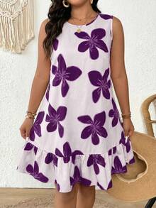 SHEIN Frenchy Damen Große Größen Kleid mit Blume Muster für Lässig Partys - Violett - Übersicht 7