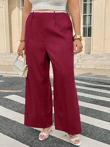 GlowEve CURVE Plus Size Women's Elegant Wide Leg Pants, Suitable For Commuting In Autumn Teachers' Day Office Burgundy - Brown - View 4