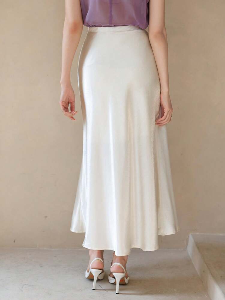 Elegant Satin A-Line Skirt, Suitable For Spring & Summer