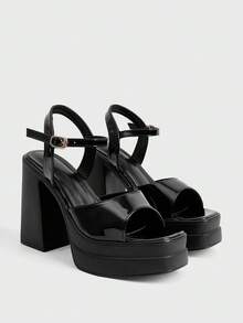 Sugerpunk Giày sandal cao gót hở mũi thời trang và gợi cảm dành cho nữ, phong cách punk gothic thanh lịch, thiết kế quai đơn đính kim loại, đế dày chống thấm nước, gót chunky, giày slip-on mùa xuân/hè dành cho các bữa tiệc hộp đêm/lễ hội. - màu đen - Xem 2