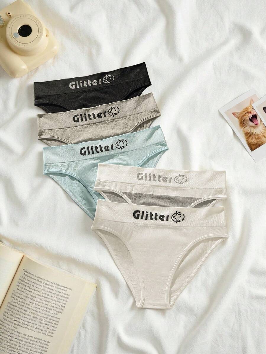 SHEIN Bragas cómodas con patrón de letras de bloques de color y rayas para mujer - Multicolor - Ver 1