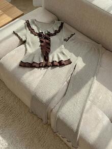 Resyla 女士撞色荷叶边家居服套装 - 彩色 - 查看 5