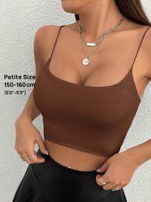 SHEIN PETITE Women's Solid Color Minimalist Casual Tank Top,Summer Top - Brown - View 8