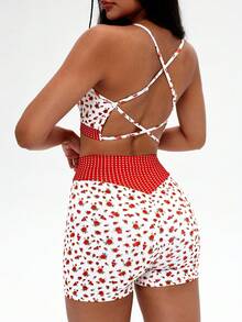 SHEIN Unity 2pcs Yoga Camisole & Biker Shorts Set, Printed Design, Criss-Cross Back Strap, Fashionable & Sexy - Multicolor - View 2