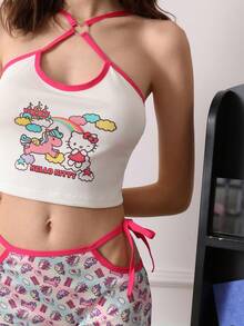 Chillnights HELLO KITTY AND FRIENDS | SHEIN 2pcs Set Lingerie Wanita Nyaman dengan Motif Bunga Warna-warni - MultiWarna - View 4