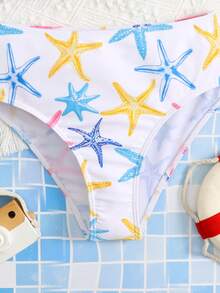 SHEIN Tween Girls Starfish Pattern Ruffle Trim Bikini Sets, Summer Beach Holiday - Multicolor - View 5