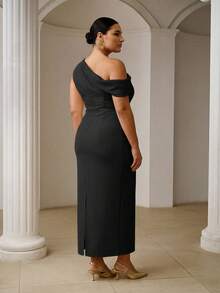 ZEYLAH Vestido largo elegante y ajustado con drapeado, primavera/verano - Negro - Ver 5