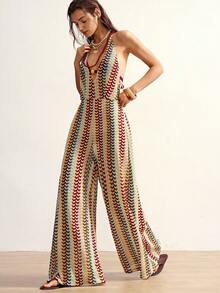 Bohemela Bộ jumpsuit nữ kẻ sọc cổ chữ V sâu gợi cảm kiểu yếm - Nhiều màu - Xem 2