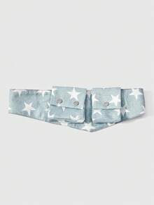 ROMWE Anime Y2K Retro Gray Star Printing Pocket Snap Button Fanny Pack Adjustable Width Multi-Functional Belt Bag - Fashionable And Simple Commuting Multi-Purpose Fashion Accessories Single Item, Suitable For Going Out To Street Photography, Music Festivals, Shopping, Shopping, Etc - Dark grey star - View 2