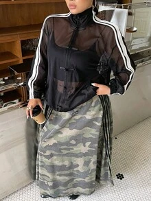 Muchica Sheer Black Casual Jacket For Women Fall - Black - View 4