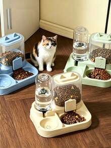 PETSIN 2-In-1 Cat Feeder & Water Dispenser Set, Dry & Wet Separation, Durable Plastic, No Battery Required, Easy To Clean Pet Food & Water Station, Suitable For Multiple Pets Hydration And Healthy Feeding - 400ML/700ML - View 2