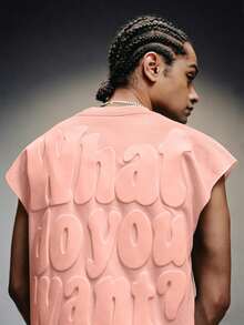 PAVTROS Men's Slogan Print Round Neck Sleeveless Tank Top, Holiday - Pink - View 5