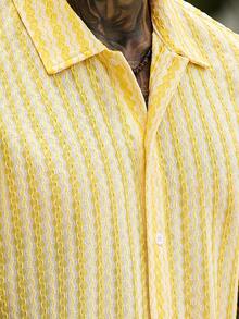 Manfinity CasualCool Men's All-Over Print Front Button Summer Short Sleeve Shirt, Knitted Mature Casual Fashionable Versatile - Yellow - View 4