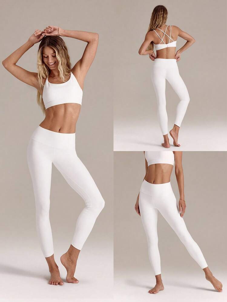 24" FeatherFit™ High-Waisted Non-See-Through Y-Back Butt-Lifting Hidden Front Pocket Yoga Leggings With Built-In Thong Pilates Studio Daily Wear