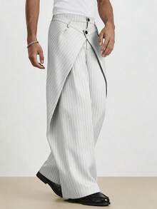 TOKVUE Men's Striped Wide Leg Pants With Double Waistband Design - Flint Stone - View 4