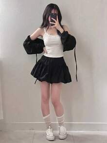 DAZY 女款花卉蕾絲細肩帶背心，網紗胸部設計，夏季款 - 白色 - 查看 4