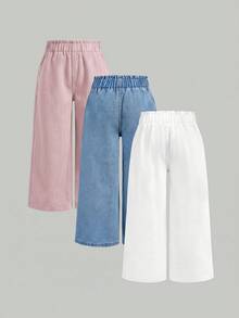 SHEIN 3件套女童海军蓝、中蓝、浅蓝宽松牛仔裤 - 彩色 - 查看 2