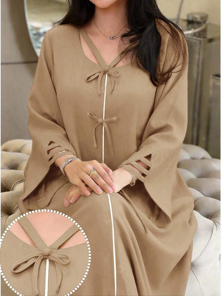 Yasmyna 女士纯色系带休闲派对阿拉伯风格连衣裙