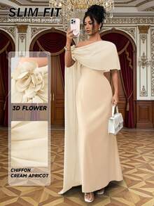 Rafferiza Women's Long Chiffon Patchwork Wrap Floral Dress - Apricot - View 8