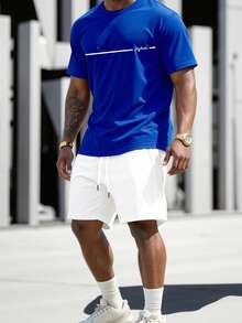 Sorvial 2pcs Standard Size Men's Blue Top And White Shorts Set - Multicolor - View 1
