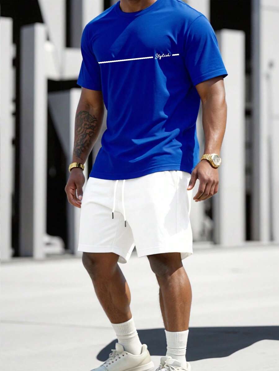 Sorvial 2pcs Standard Size Men's Blue Top And White Shorts Set - Multicolor - View 1