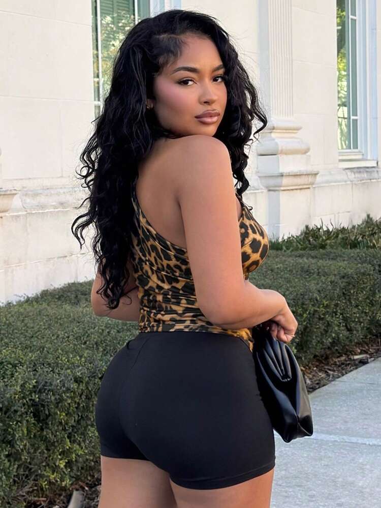 Alexandranx 休閒簡約豹紋印花度假風女款襯衫，適合夏季外出度假 - 彩色 - 查看 6