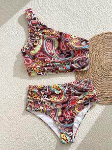 Swim Vcay Women's All-Over Print Asymmetric Neckline Bikini Set - Multicolor - View 3