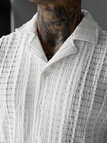 SLATEMANN 男士纯色单排扣短袖衬衫和短裤休闲日常穿搭 - 白色 - 查看 6