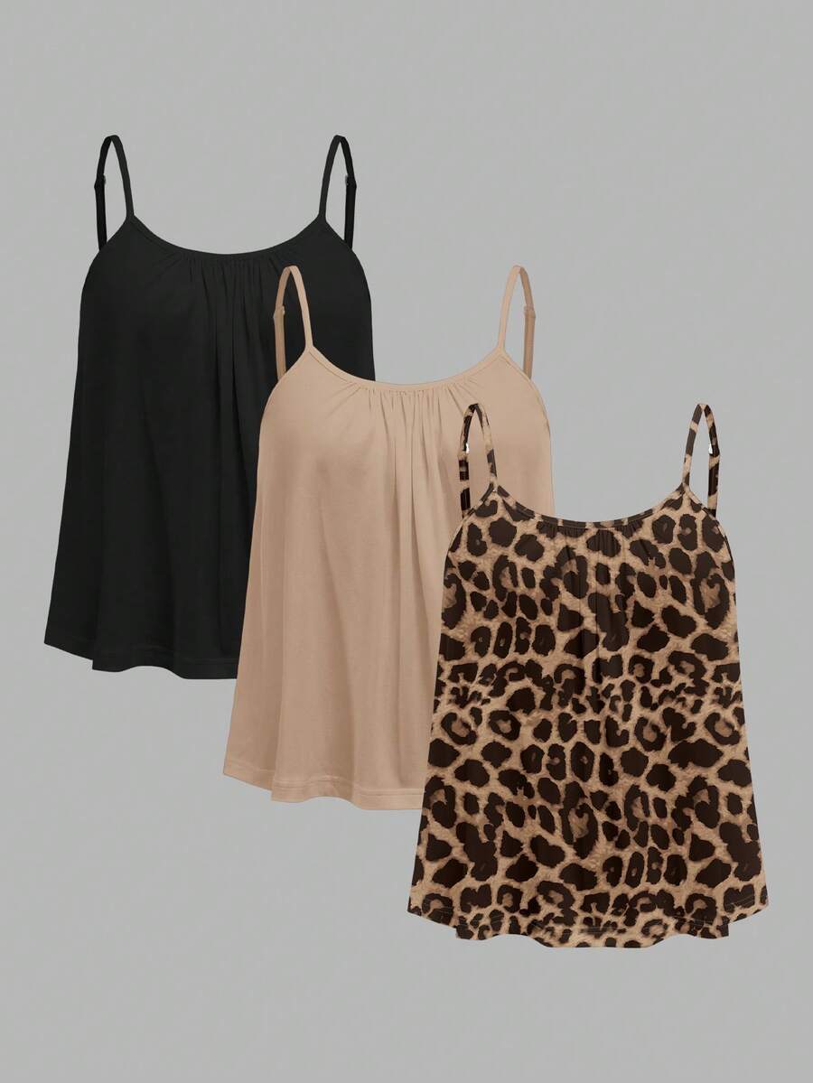 SHEIN EZwear 3pcs/Set Plus Size Casual Minimalist Camisole Tops - Multicolor - View 1