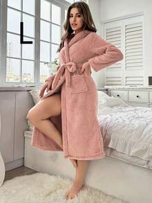 1 Stück rosa langes Premium Fleece Bademantel für Frauen, flauschig weicher langer Bademantel, warmer Fleece Schalkragen Spa Bademantel, warme Nachtwäsche mit tiefen Taschen, kuschelige und warme Fleece Decke mit Ärmeln und großer Tasche für Erwachsene, kuscheliger Kapuzenmantel als Geschenk für drinnen & Outdoor - Verschiedenfarbig - Übersicht 13