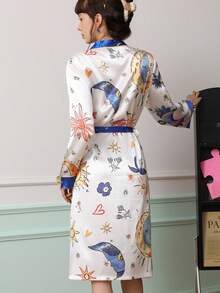 Chillnights Young Colorblock Starry Sky Pattern Satin Robe For Women - Multicolor - View 2
