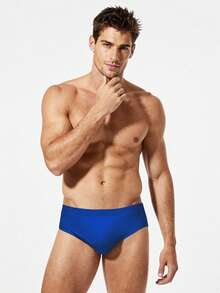 Manfinity KASUA Men's Solid Color Briefs, Suitable For Swimming Trunks, Summer Pool, Beach Resort - Blue - View 4