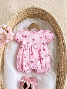 Newborn Baby Girl Cute Graphic Casual Romper, Summer - Baby Pink - View 8
