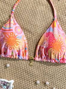 Swim Mod Áo bikini hai mảnh cổ yếm in họa tiết vỏ sò vàng ngẫu nhiên, kiểu áo bơi gợi cảm cho kỳ nghỉ hè. - Nhiều màu - Xem 5