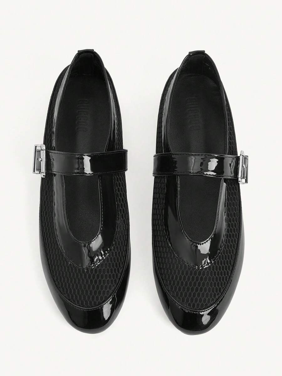 CUCCOO GRLICON Women's Hollow Embroidery, Buckle, Comfortable Flat Shoes - Black - View 1