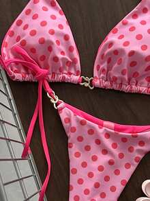 Swim Vcay Bộ bikini mùa hè đi biển dành cho nữ, gồm áo bikini tam giác không gọng buộc dây cổ và quần bikini buộc hông, họa tiết da rắn ngẫu nhiên. - Màu Hồng  Dưa hấu - Xem 5