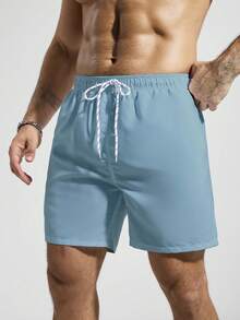 Palasendo Pantalones cortos de playa casuales de unicolor para hombres - Celeste - Ver 4