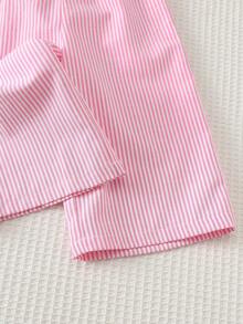 Cozy Pixies 2pcs Baby Girl Floral Embroidered Round Neck Short Sleeve Top And Elastic Waist Pants Set - Pink - View 5