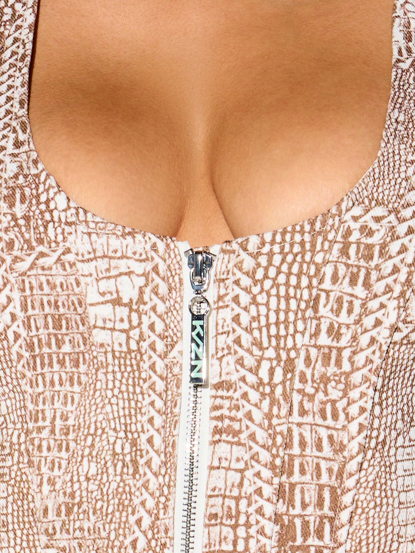 Snakeskin Print Zip Front Corset Top