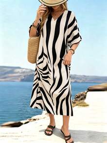 EMERY ROSE Women's Casual Vacation Zebra Striped Print Color Block Dress - Multicolor - View 5