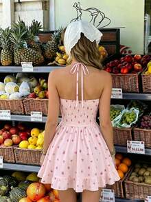 Sunnyshic Floral Print Chest Ruched Cinched Waist Neck Ruffle Hem Short Dress - Multicolor - View 2