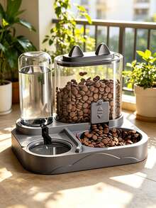 PETSIN 2-In-1 Cat Feeder & Water Dispenser Set, Dry & Wet Separation, Durable Plastic, No Battery Required, Easy To Clean Pet Food & Water Station, Suitable For Multiple Pets Hydration And Healthy Feeding - 400ML/700ML - View 3