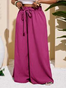 Slaydiva Plus Size Women Casual & Holiday & Minimalist & Colorful Textured Striped Green Straight Leg Pants - Red Violet - View 6