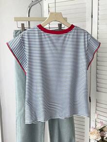 SHEIN 少女休闲简约Y2K黑白波点印花褶皱系带露脐上衣 - 藍白色 - 查看 2
